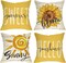 Sweet Summer Sunflower Bloom Decorative Throw Pillow Cover 20 x 20 Set of 4, Hello Sunshine Yellow Flower Porch Outdoor Home Decor, Sun Sunny Seasonal Farmhouse Couch Cushion Case